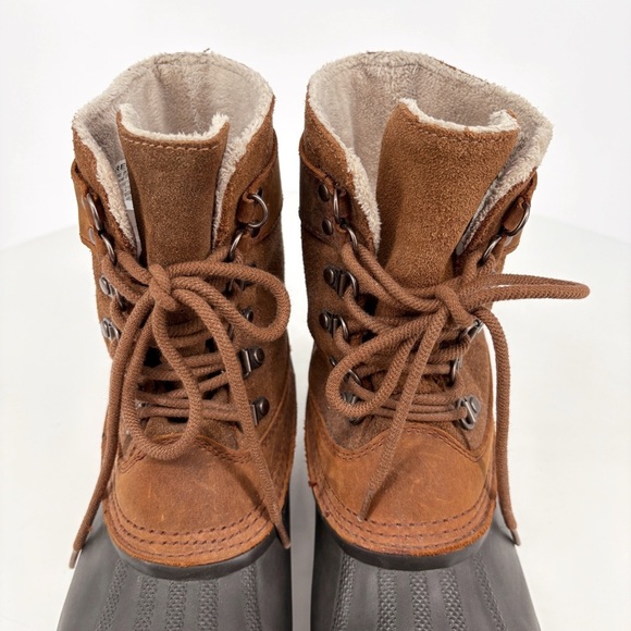 SOREL | Winter Fancy Lace-Up II Leather Duck Boots in Brown | Sz 9 - Picture 8 of 16